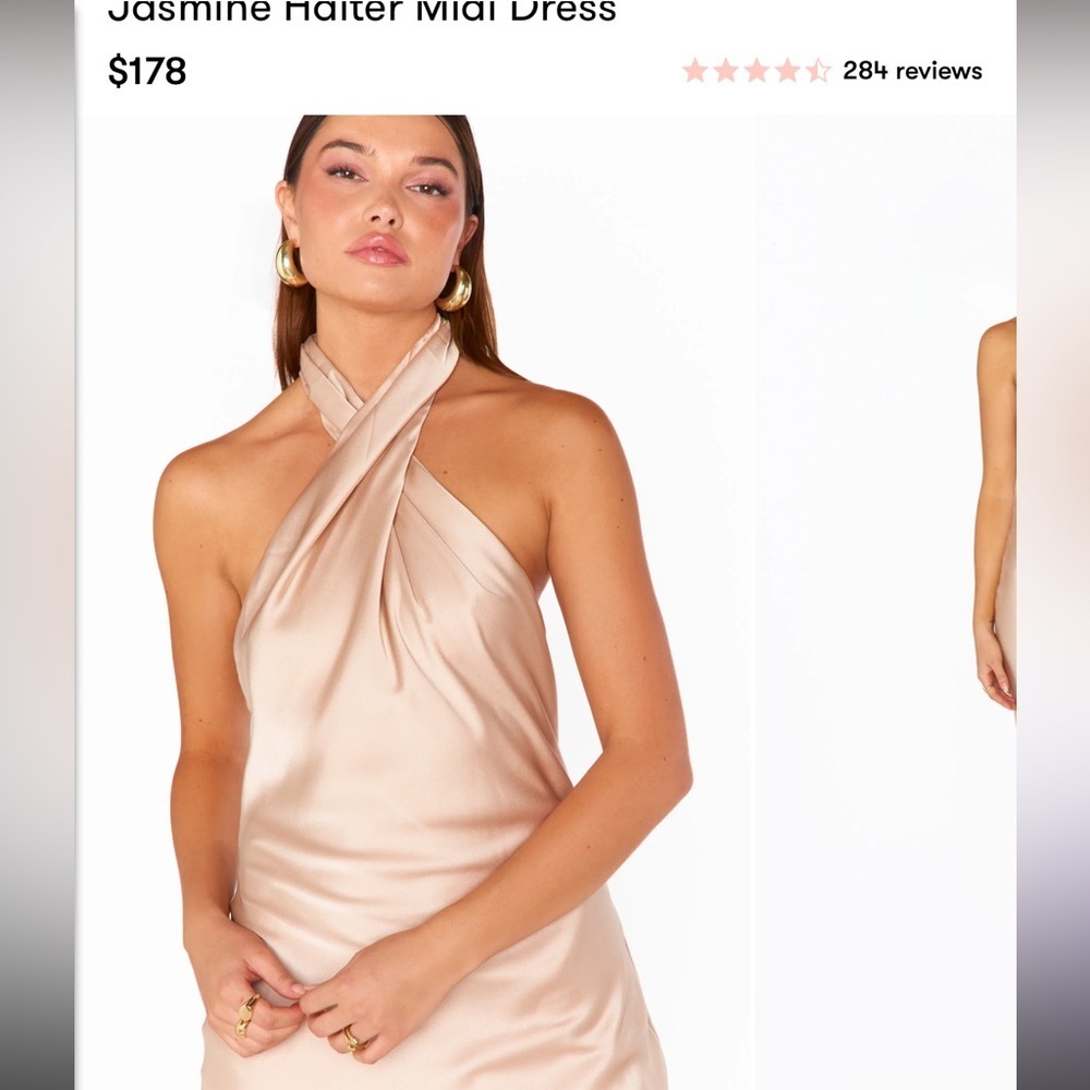 NWT show me your mumu Jasmine Halter Midi Dress ~ Champagne Luxe Satin - Picture 2 of 4